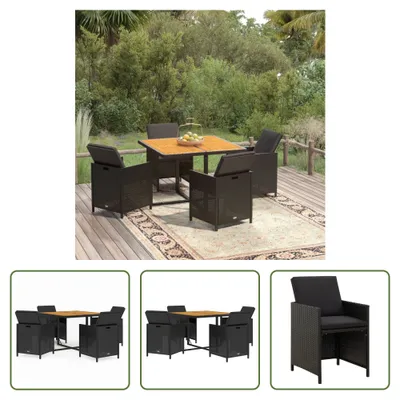 Produktbild von The Living Store 5-tlg. Garten-Essgruppe mit Kissen Poly Rattan Schwarz