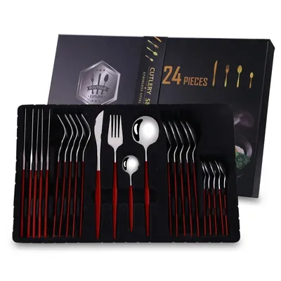 Obrázek produktu pro Elegantní 24dílná sada příborů - Stříbrná/Červená pro každou příležitost KP26401