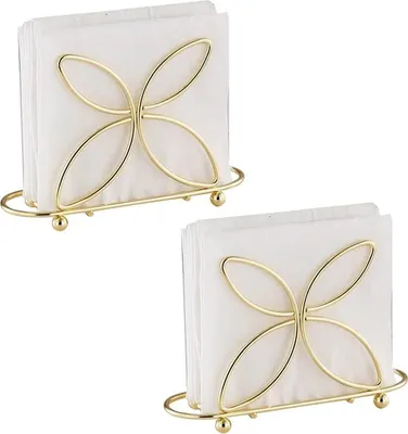 Image de Porte-serviettes, lot de 2, distributeur de serviettes en métal, porte-serviettes en papier, serviettes, présentoirs pour porte-serviettes, porte-serviettes de table, décoration de cuisine et de restaurant, accessoires de bar, couleur dorée