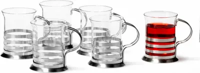 Produktbild von Leonardo Balance Teeglas 6er Set, Teetasse, Teebecher, Tee Tasse, Glas / Edelstahl, 17588