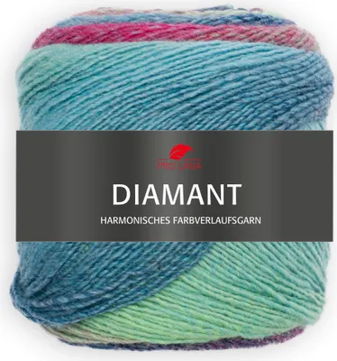 Produktbild von Pro Lana DIAMANT – 150g Multicolorgarn mit harmonischen Farbverläufen, 525 m Lauflänge, Nadelstärke 3,5–4,5 mm 97 mint/weinrot