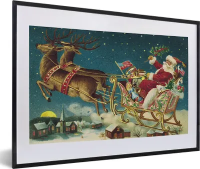Produktbild von MuchoWow® MuchoWow® Gerahmtes Poster Weihnachten - Winter - Vintage 60x40 cm - Poster mit zchwarzem Bilderrahmen - Schlafzimmer - Plakat in Rahmen - Drucken