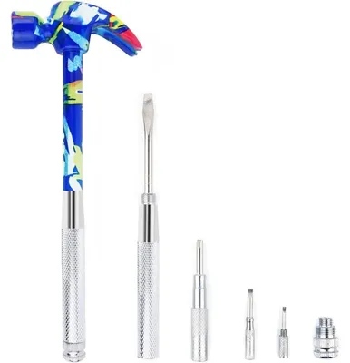 Zdjęcie produktu dla Zestaw wielofunkcyjny 6 w 1 firmy Klauenhammer, zawierający śrubokręty, wyciągacz gwoździ i antypoślizgowy uchwyt, kolor niebieski