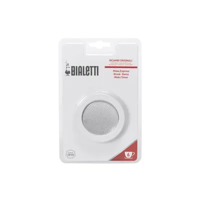Produktbild von Bialetti 0109743 Gummidichtung & Filter für Aluminiumgeräte, 6 Tassen, weiß/silber, 4-teilig (1 Set)