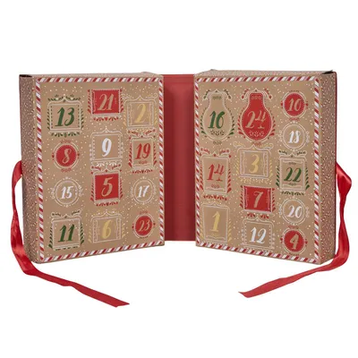 Roter Adventskalender mit Duftkerzen & Weihnachtskugeln – festliches Geschenk