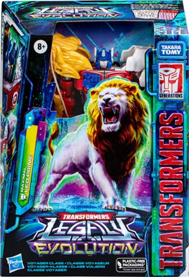 The image shows the packaging of a Transformers Legacy Evolution Maximal Leo Prime action figure.