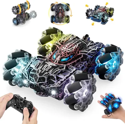 Immagine prodotto di Auto radiocomandata a forma di ragno per bambini dai 4 ai 12 anni – Auto stunt 4WD con controllo tramite gesti e telecomando – Rotazioni a 360°, derapate e salti su entrambi i lati – Luci LED – Adatta a tutti i terreni – USB-C – 2,4 GHz