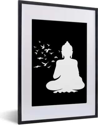 Produktbild von MuchoWow® MuchoWow® Gerahmtes Poster Buddha - Vögel - Meditation 30x40 cm - Poster mit zchwarzem Bilderrahmen - Wandposter Schlafzimmer