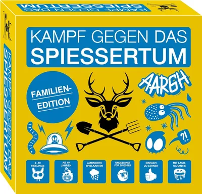 The image shows the front of a board game box with various illustrations and text.