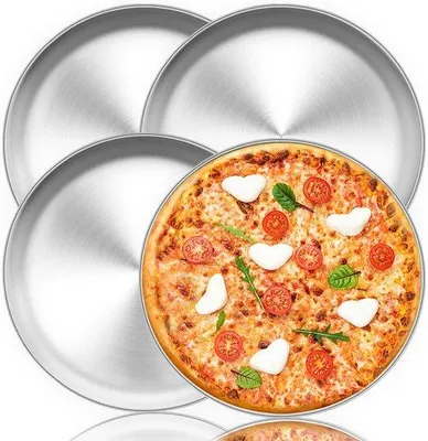 Produktbild von Famanu Pizzabackform Set - Runde Backformen aus Edelstahl - 29 cm - Silber