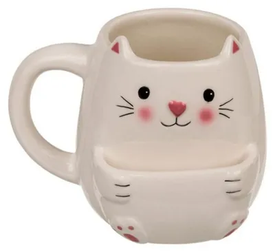 Katzen-Kaffeetasse mit Keksfach, Keramik, 400 ml