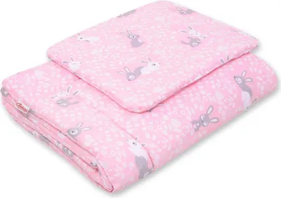 Image de Ensemble complet de lit pour bébé avec rembourrage 2 pièces 75x100cm NEWBORN - lapins roses