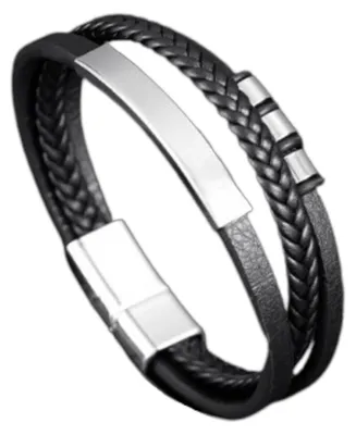 Image de Bracelet tressé multicouche en cuir et en acier, argenté