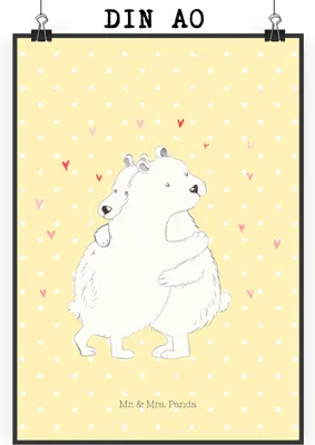 Produktbild von Mr. & Mrs. Panda Bild Eisbär Umarmen DIN A0 - Gelb Pastell - Geschenk, Lustige Sprüche, drucke, Kunstdruck, Wandbild, wanddeko, Design Poster