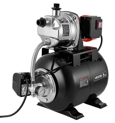 Image de VEVOR Groupe de Surpression 735 W 19 L Pompe avec Réservoir de Pression pour Puits Peu Profonds Jardin et Pelouse, 3750 L/h, Tête de Pompe Acier Inox, avec Surpresseur Auto, Pressostat 1,4-2,8 bar