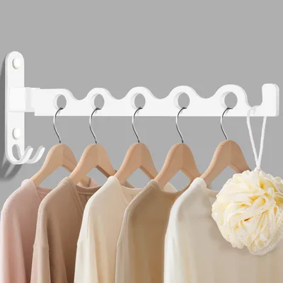 Produktbild von Klappbare Kleiderhaken, Wandregal, Klapphaken, Wandhaken für Balkone, Kleiderhaken für Waschküche, Schlafzimmer, Badezimmer (weiß)
