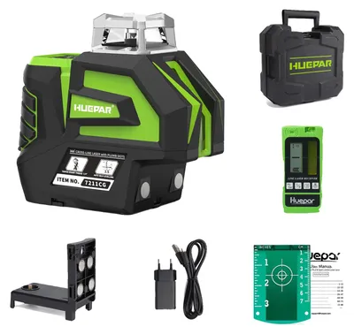 Obrázek produktu pro Huepar 360° laserové nivelační zařízení, pracovní vzdálenost 130 stop, vysoká přesnost ±1/9", s detektorem