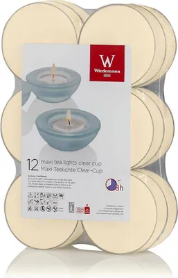 Produktbild von INNA-Glas 12er Set Wachskerze Kenny, creme, 2,1cm, Ø 5,6cm, 8h - Maxi Teelichter