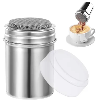 Produktbild von Puderzuckerstreuer, Kakaostreuer für Cappuccino, Edelstahl Mehlstreuer mit Deckel, Pulverstreuer Kaffee Zubehör für Heiße Schokolade Brotdekoration