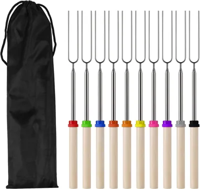 Produktbild von Grillspieße 10 Stück, Edelstahl, teleskopisch 31-81 cm, für Grill, mit Aufbewahrungstasche