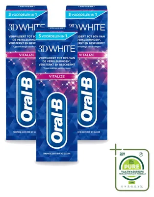 Immagine prodotto di 3 confezioni di dentifricio sbiancante Oral-B 3D White Vitalize, 75 ml per confezione - confezione grande - 3 pezzi