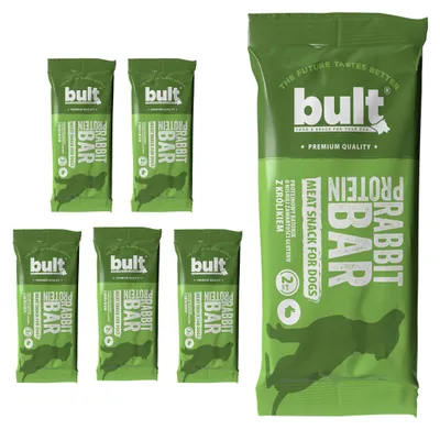 Obrázek produktu pro BULT | Proteinové tyčinky pro psy, chuť králíka - pamlsky pro psy, balení 5x75 g - snadno stravitelné - bez kuřecího masa - 86% podíl masa