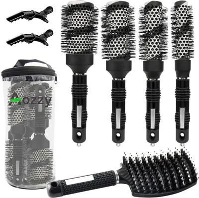 Produktbild von Professionelle Rundbürste Set für Föhnen und Styling, Keramik Ion Haarbürste mit Massage-Wildschweinborsten