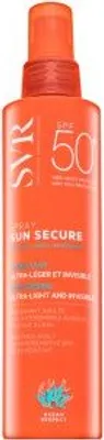 A product shot of an orange spray bottle of sunscreen.
