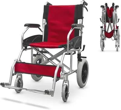 Productafbeelding van Opvouwbare rolstoel, aluminium frame, ultralicht, remmen voor de begeleider, compact, orthopedisch