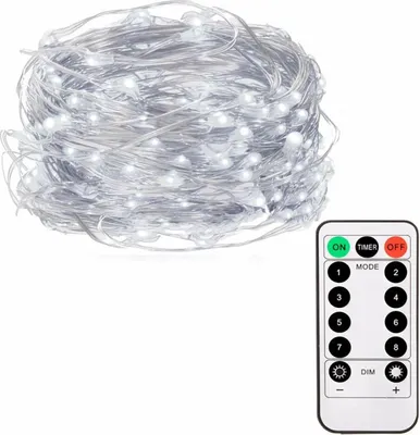 Obrázek produktu pro LED řetěz Nano - 5m, 50LED, 8-funkcí, ovladač, 3xAA, IP44, studená bílá