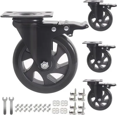 Produktbild von 125 mm Schwenkrad mit Bremse, Set mit 4 Rädern für Möbel bis 800 kg, 360-Grad-Schwenkrad für schwere Lasten, Polyurethan-Transportrad (mit Schrauben)