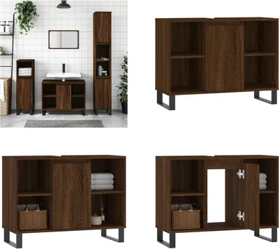Produktbild von vidaXL Badschrank Braun Eichen Optik 80x33x60 cm Holzwerkstoff - Badezimmerschrank - Badezimmerschränke - Schrank - Schrank Bad