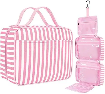 Produktbild von Famanu Hängende Kosmetiktasche Wasserfest - Rosa und Weiße Streifen
