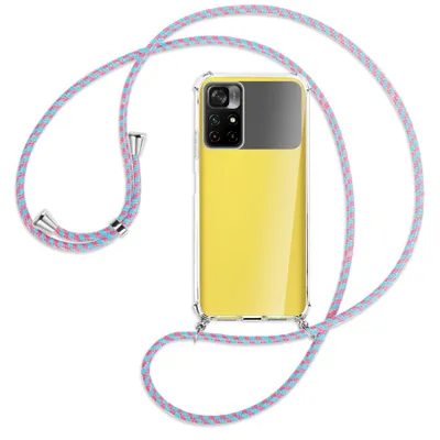Produktbild von Handykette Backcover-Schutzhülle mit Band (Metall silberfarben) für Xiaomi Redmi Note 11 - pink/mint