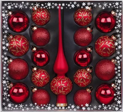 Produktbild von Weihnachtskugeln Mix Ornamente Glas mit Spitze, 19er Set, Farbe:rot / gold