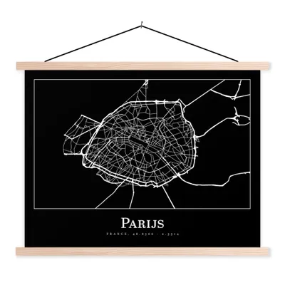 Produktbild von MuchoWow® Textilposter Paris - Karte - Stadtplan 60x45 cm mit holzfarbenen Rahmen - Bild