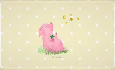 Produktbild von Mr. & Mrs. Panda Handtuch Schwein Glück - Gelb Pastell - Geschenk, Glücksbringer, frottee, Flauschtuch, Sterne, gesichtshandtuch, 50x100, Lustige Sprüche, Motivation