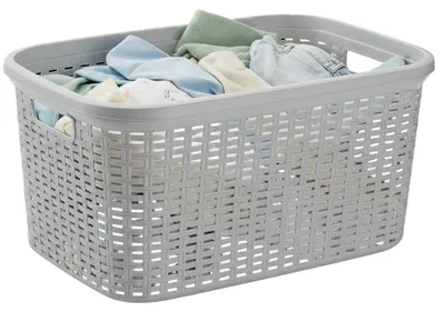Produktbild von Plasticforte Waschekorb - 35 l - hellgrau - Rattan - 53 x 36 x 26 cm