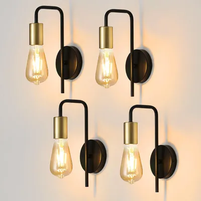 Produktbild von Osairous Wandleuchte Innen 4 Stücke, Industrielle Wandlampe aus Eisen, Retro Wandbeleuchtung für Schlafzimmer, Treppe, Bar, IP20, E27, Schwarz Gold, Max 40W, Ohne Glühbirne – Größe 25 * 15 * 7 cm