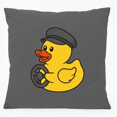 Produktbild von Huuraa Kissen Quietscheente Kraftfahrt Comic Gummiente 40x40cm mit Füllung Steel Grey Baumwolle Dekokissen Geschenkidee