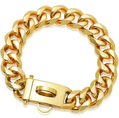 Immagine prodotto di Collare per cani in acciaio inossidabile, modello "Cuban Link", larghezza 19 mm, color oro, lunghezza 60 cm
