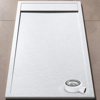 Produktbild von doporro Duschtasse Duschwanne 80x140x3cm aus Mineralguss in Weiß Rechteckig DIN-Anschlüsse für bodenebene Montage geeignet inkl. Ablaufgarnitur AL06 Geoma10