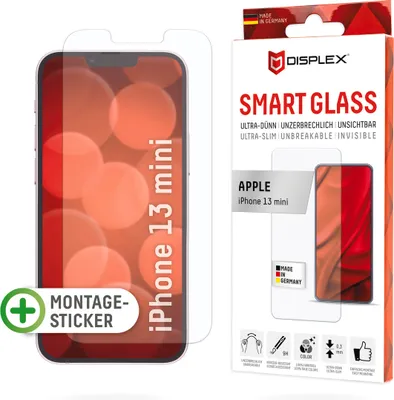 Produktbild von Displex Smart Glass (9H) für Apple iPhone 13 mini, Montagesticker, unzerbrechlich, ultra-dünn, unsichtbar, Apple, iPhone 13 mini, Trockene Anwendung, Schlagfest, Kratzresistent, Staubresistent, Transparent, 1 Stück(e)