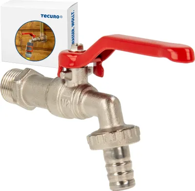 Produktbild von tecuro Kugelauslaufhahn Kugelventil 1/2 Zoll mit Schlauchverschraubung, Messing vernickelt