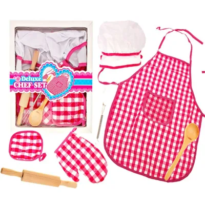 Immagine prodotto di MalPlay Chef Set grembiule per bambini con cappello da chef e guanti da forno | costume da gioco di ruolo | ottimo complemento per la cucina dei bambini| per bambine dai 3 anni in su