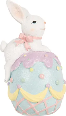Image de Clayre & Eef Figurine de décoration Lapin 9x9x17 cm Blanc Bleu Plastique