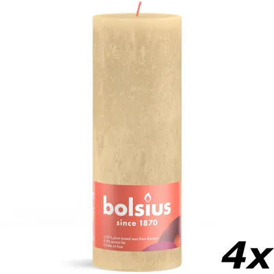 Produktbild von 4er-Set  Stumpenkerze - Höhe 19 cm - Durchmesser 6,8 cm - Rustik - Haferbeige