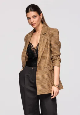 Produktbild von LARICA Damen Blazer Kariert Langarm Elegante Business Jacke OW-BLZB-0112 brown S