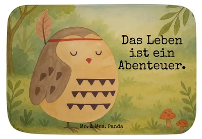 Produktbild von Mr. & Mrs. Panda Badematte Eule Federschmuck Design - Weiß - Geschenk, Badteppich, duschmatte, Owl, Duschvorleger, Badezimmerteppich, Dekoration, Waldtiere, Badvorleger