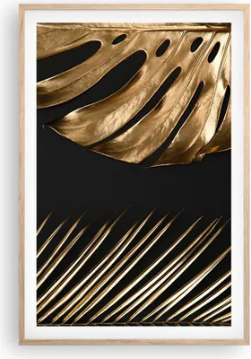 Produktbild von Gerahmtes Poster - Rahmen in heller Eiche - Golden Blatt Monstera - 61x91,5 cm - Wand Bild - Wanddeko - Wandbilder - Kunstposter - Wandposter - Bilderrahmen - Bilder - Kunstdruck - P2NPA61x91-5028